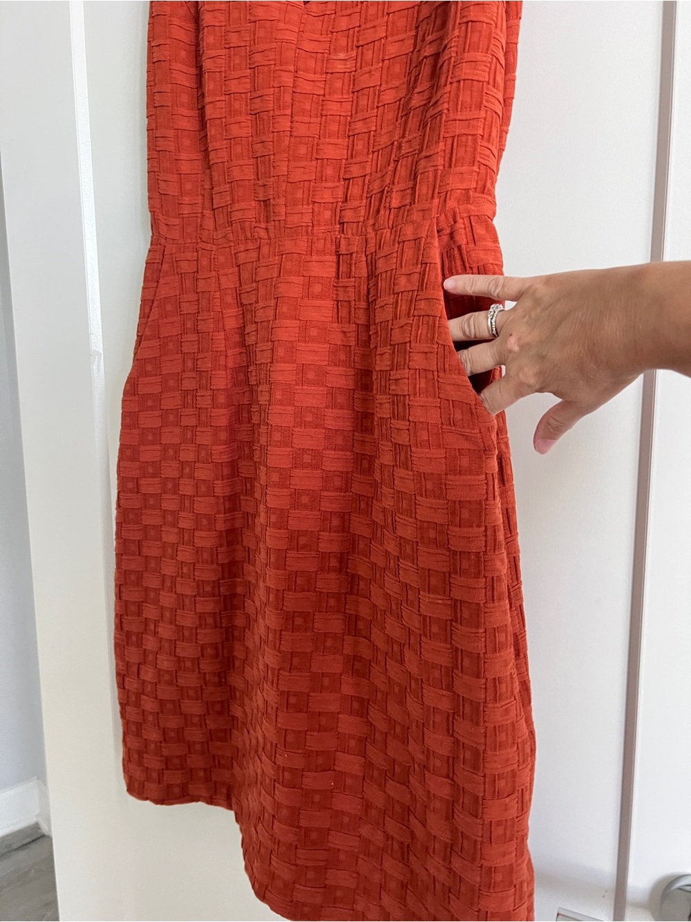Anthropologie Tabitha Tema Basket Weave Textured Terracotta Dress Size 8 Bow - Picture 11 of 16